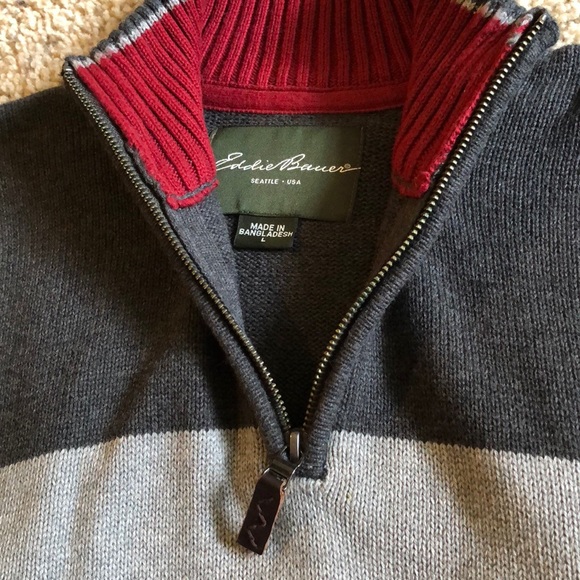 Gray & Dark Red Eddie Bauer Zip Up Sweater - Picture 3 of 3